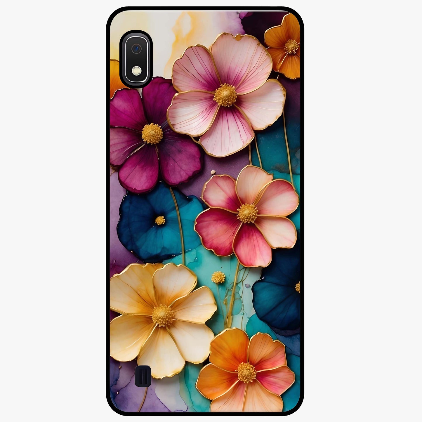 Artlyn Grace Flower Pattern Glass Case showing flat back view with elegant floral pattern artwork and glossy glass finish.