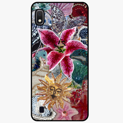 Beaded Garden Fantasy Glass Case showing flat back view with dreamy garden bead artwork and glossy glass finish.