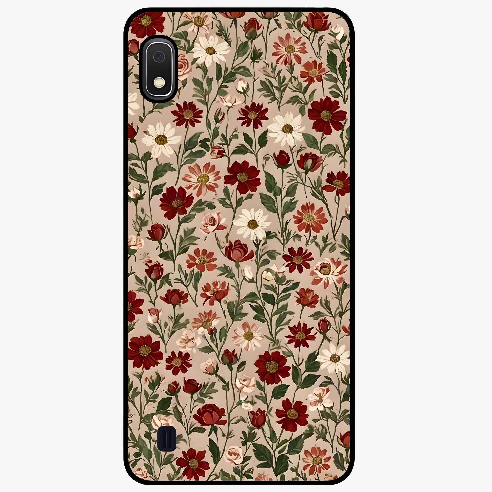 Biege Flower With Leaf Glass Case showing flat back view with soft beige floral artwork and glossy glass finish.