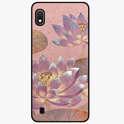 Blossom Mist Lotus Glass Case showing flat back view with serene lotus blossom artwork and glossy glass finish.