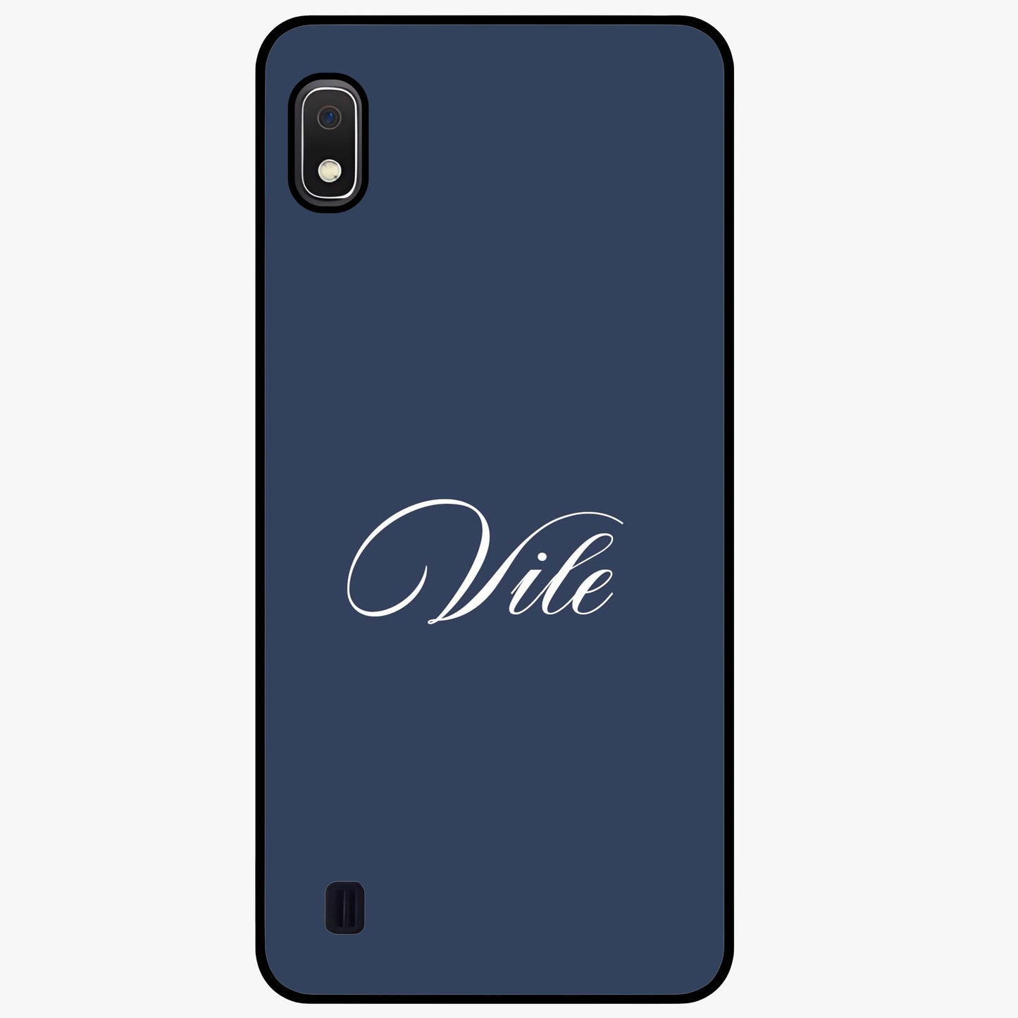 Blue Background Personalized Custom Name Glass Case showing flat back view with minimal blue background and custom name design.
