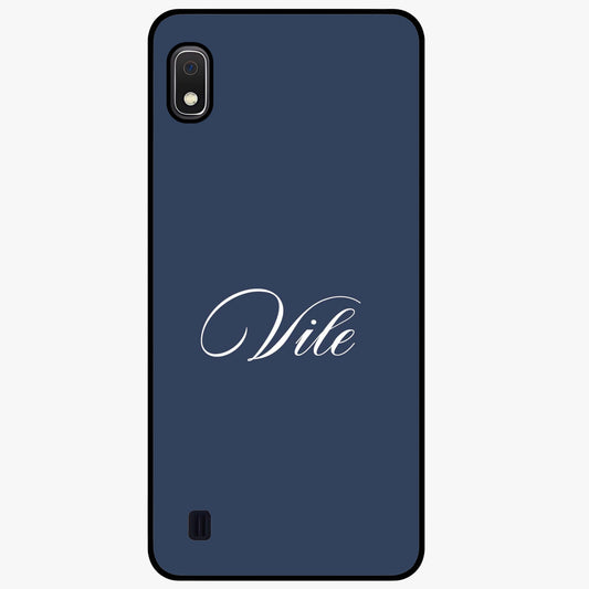 Blue Background Personalized Custom Name Glass Case showing flat back view with minimal blue background and custom name design.