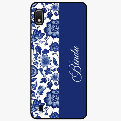 Blue Vintage Floral Pattern Glass Case upright view showcasing timeless floral illustration with vintage inspired style.