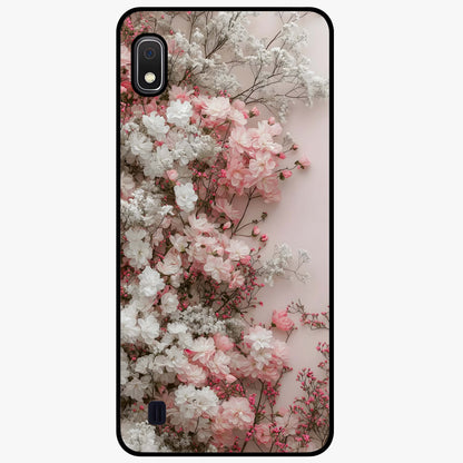 Blush Blossom Cloud Glass Case showing flat back view with dreamy blush cloud blossom artwork and glossy glass finish.
