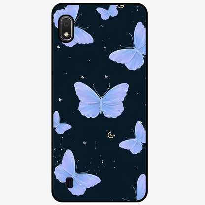 Butterfly With Stars Pattern Glass Case showing flat back view with butterfly and star pattern artwork and glossy glass finish.