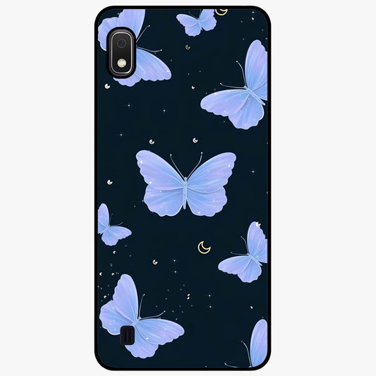 Butterfly With Stars Pattern Glass Case showing flat back view with butterfly and star pattern artwork and glossy glass finish.