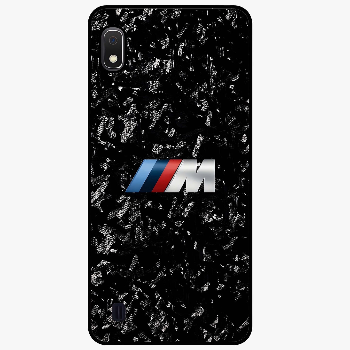 Carbon Speed Mark Glass Case showing flat back view with sporty carbon pattern artwork and glossy glass finish.