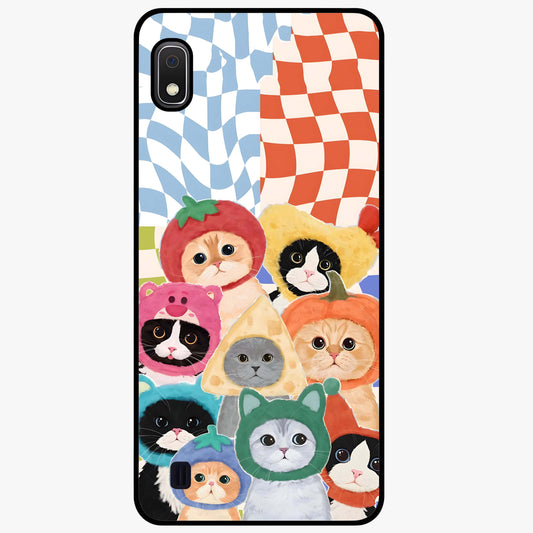 Cats in Fruits Glass Case showing flat back view with playful cat illustrations inside fruit artwork and glossy glass finish.