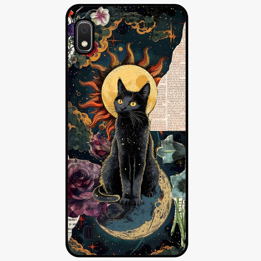 Celestial Black Cat Glass Case showing flat back view with mystical black cat artwork and glossy glass finish.