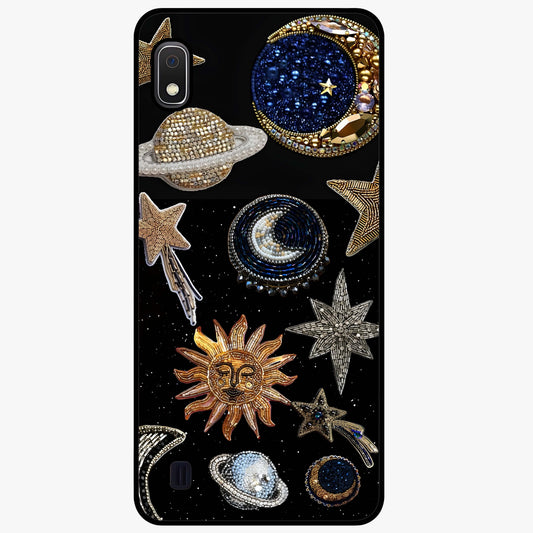 Celestial Gem Constellations Glass Case showing flat back view with sparkling constellation artwork and glossy glass finish.