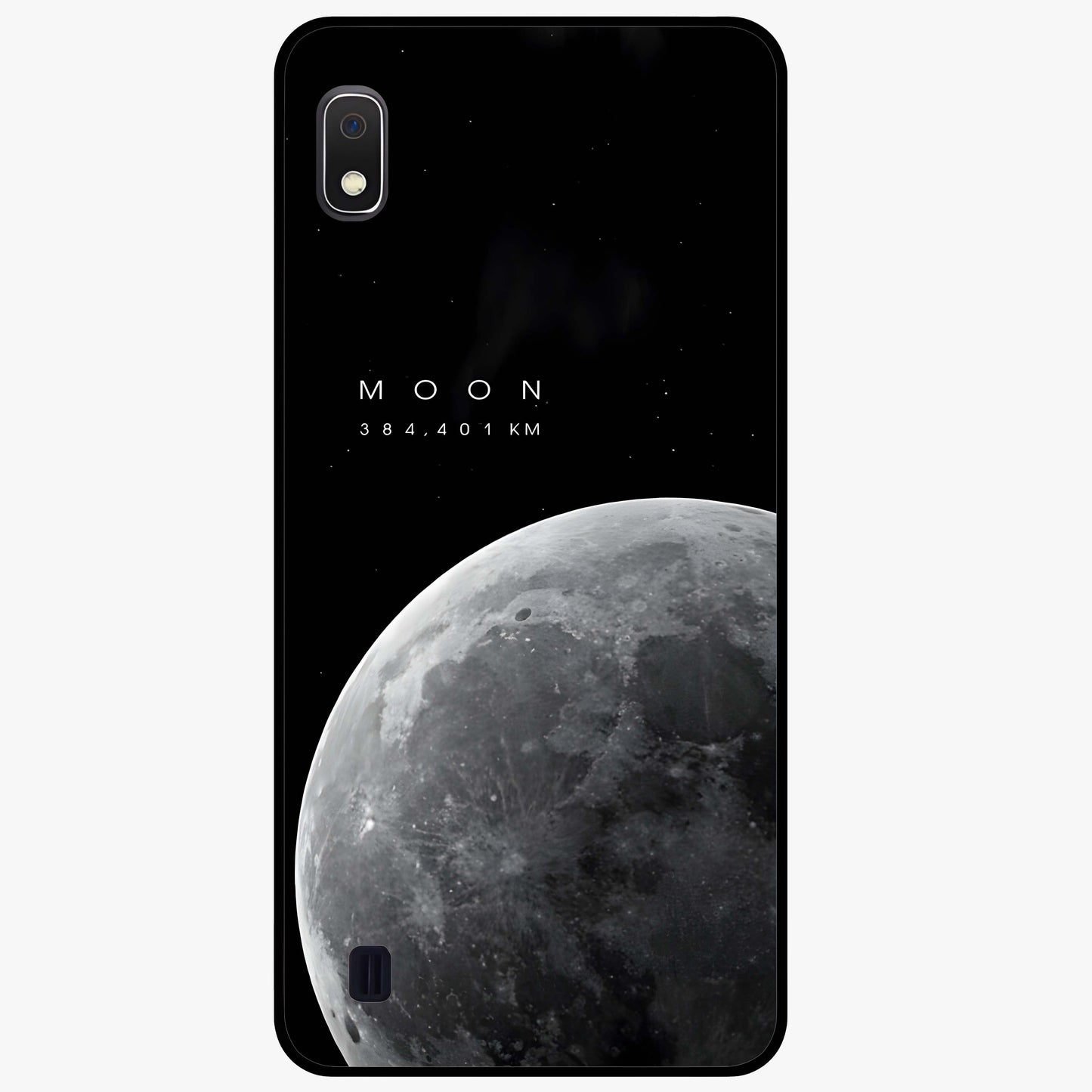 Cosmic Moon Glow Glass Case showing flat back view with glowing moon artwork and glossy glass finish.
