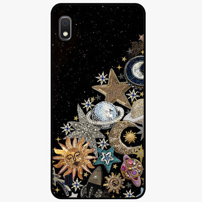 Cosmic Sparkle Dreams Glass Case showing flat back view with sparkling cosmic artwork and glossy glass finish.