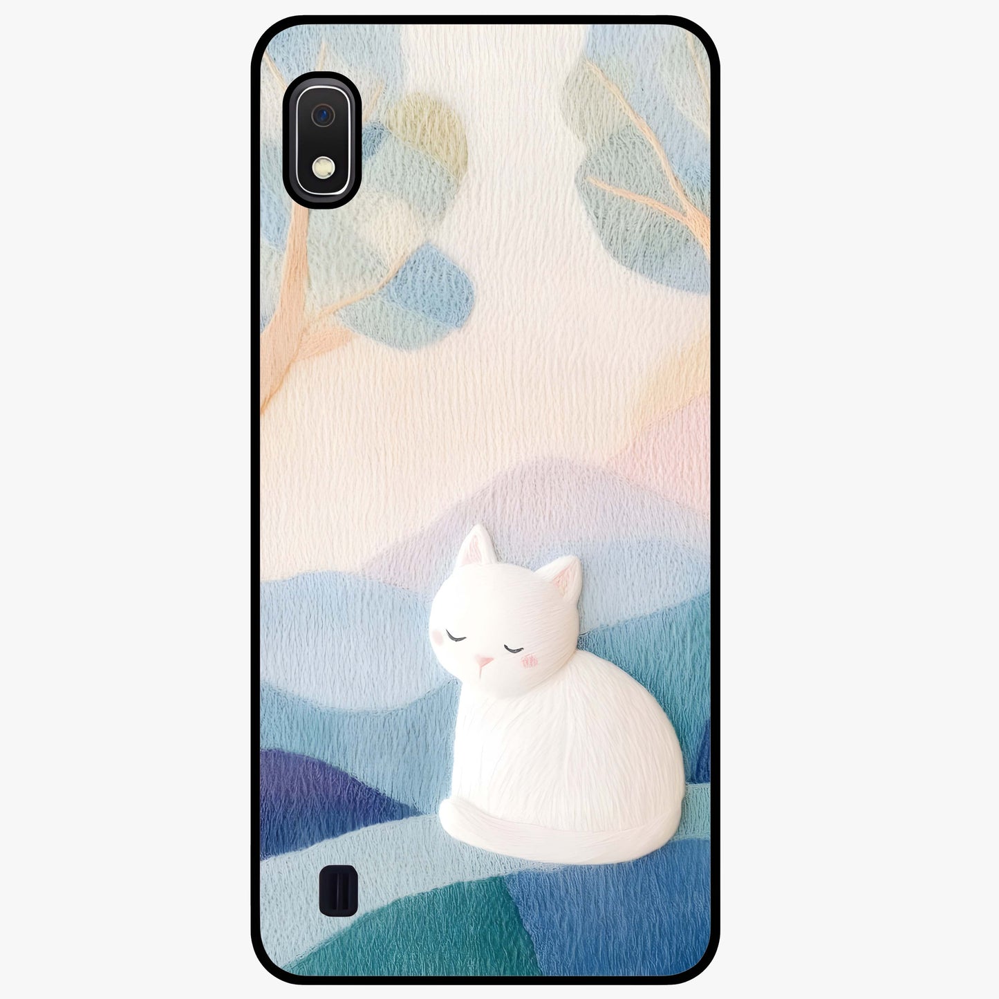 Cotton Dream Cat Glass Case showing flat back view with soft dreamy cat artwork and glossy glass finish.