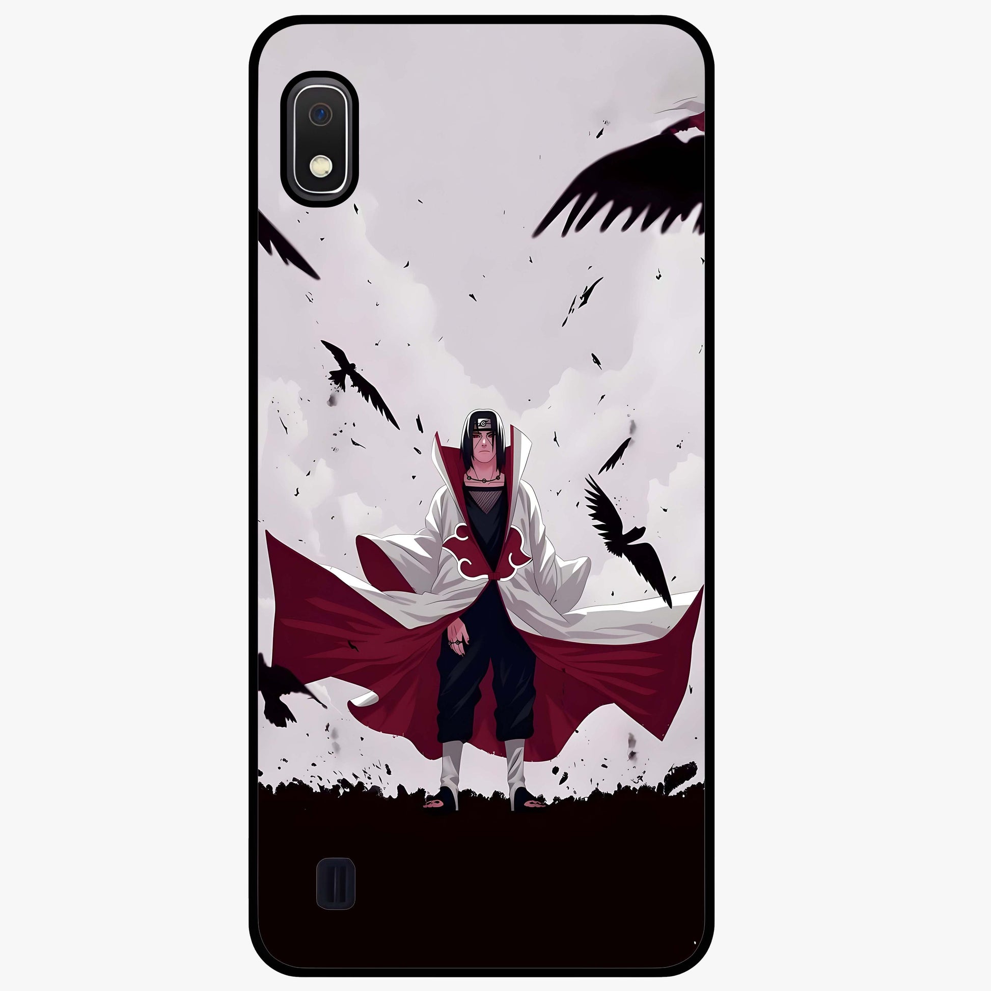 Crimson Crow Ascension Glass Case showing flat back view with mystical crow artwork and glossy glass finish.