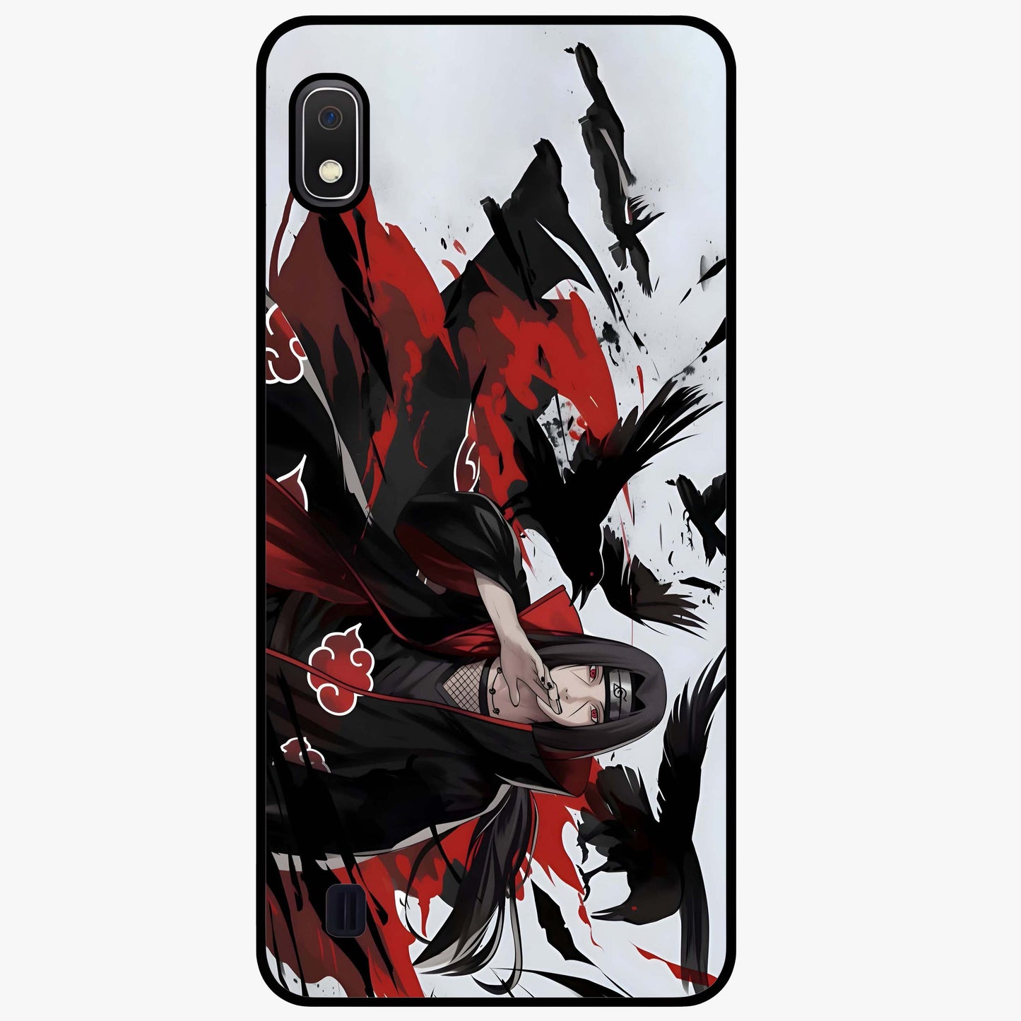 Crimson Crow Illusion Glass Case showing flat back view with artistic crow illusion artwork and glossy glass finish.