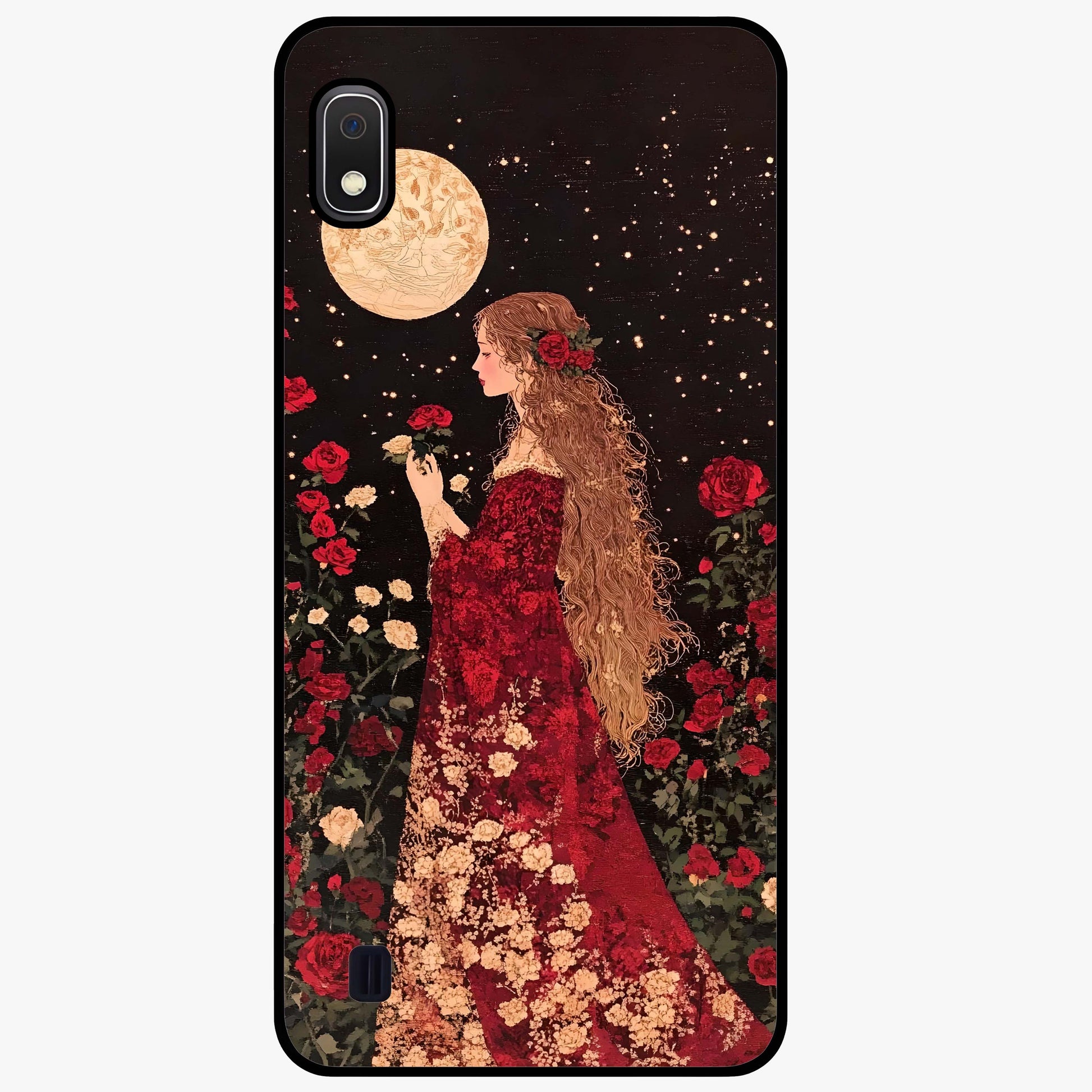 Crimson Dreams Glass Case showing flat back view with dreamy crimson artwork and glossy glass finish.