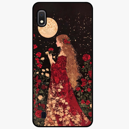 Crimson Dreams Glass Case showing flat back view with dreamy crimson artwork and glossy glass finish.