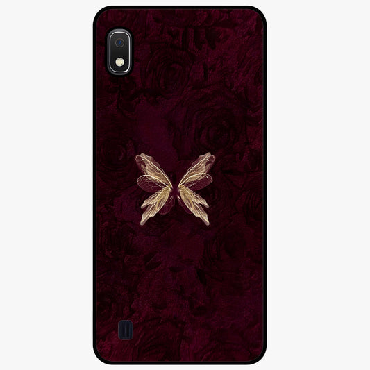 Crimson Fade Butterfly Glass Case showing flat back view with fading butterfly artwork and glossy glass finish.