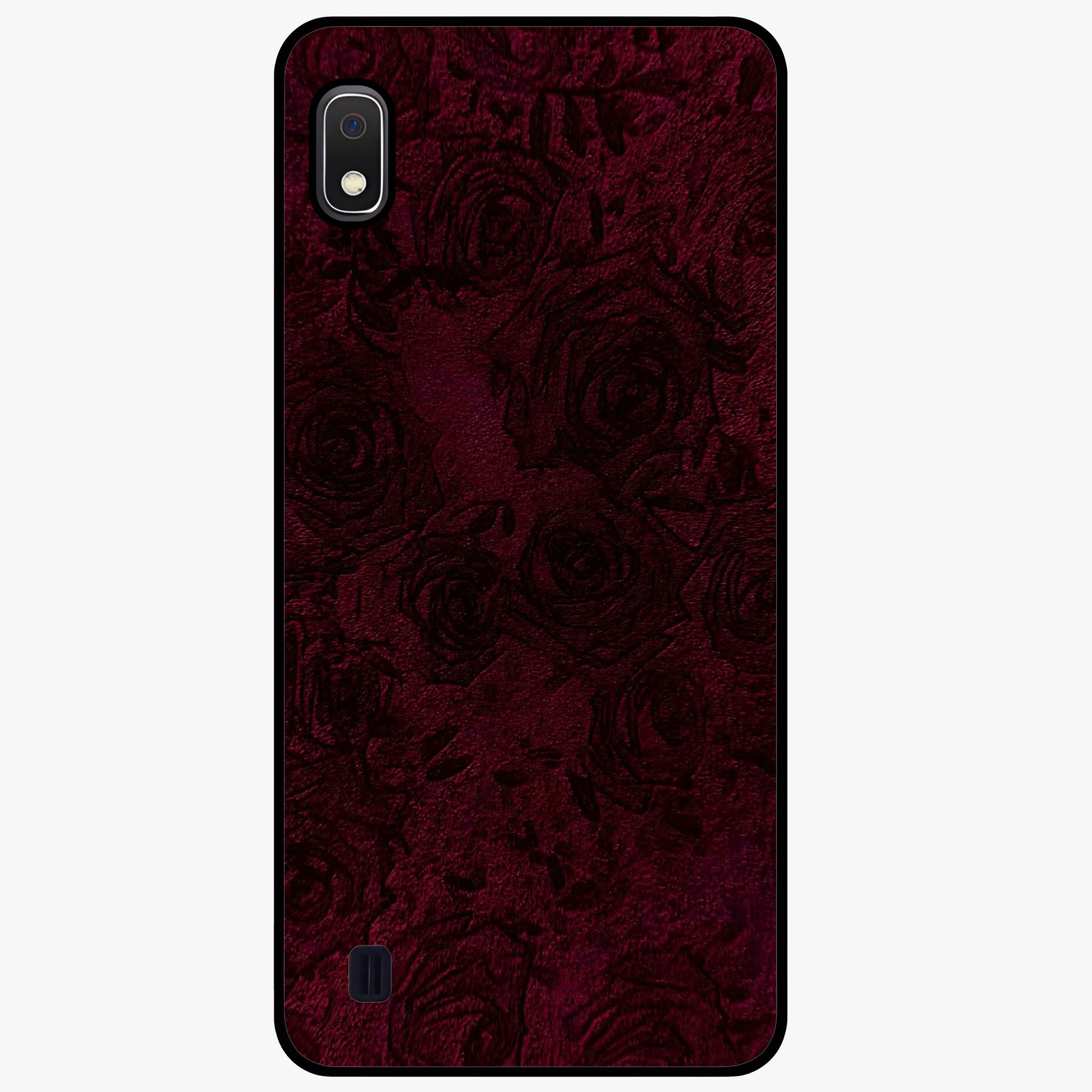 Crimson Fade Flow Glass Case showing flat back view with flowing crimson gradient artwork and glossy glass finish.