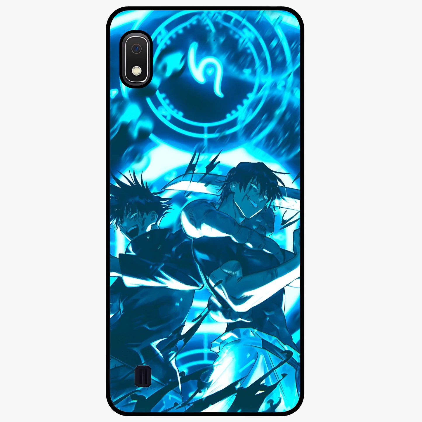 Cursed Energy Clash Glass Case showing flat back view with intense cursed energy artwork and glossy glass finish.