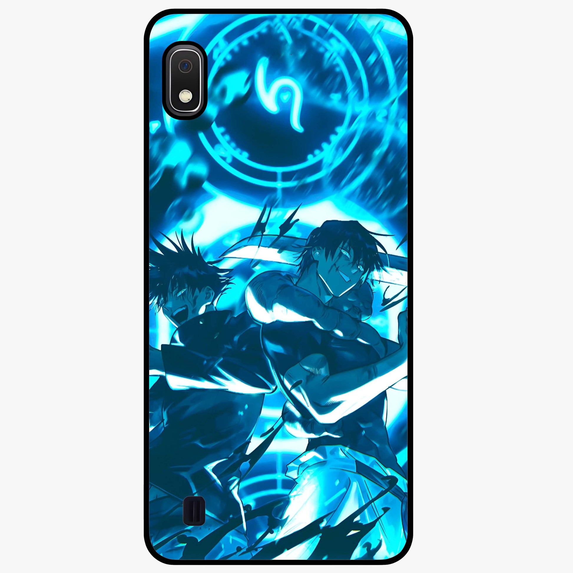Cursed Energy Clash Glass Case showing flat back view with intense cursed energy artwork and glossy glass finish.