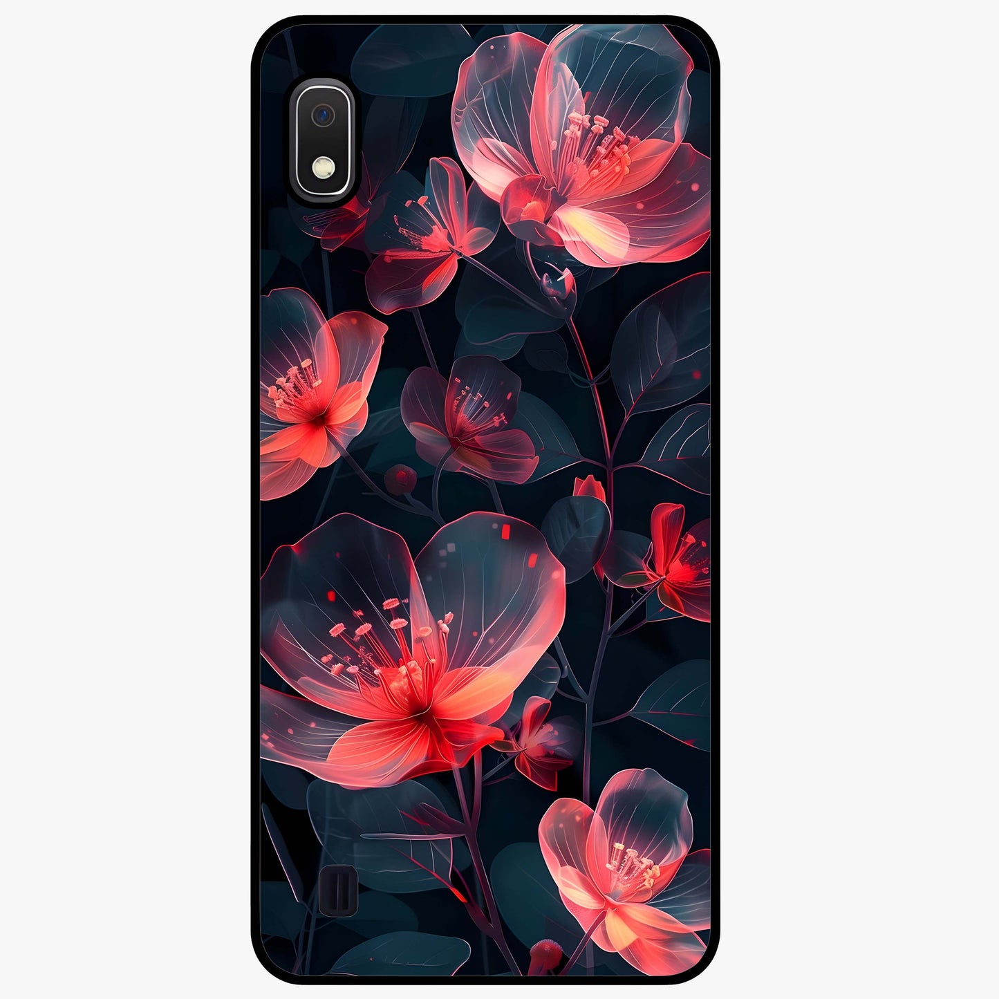 Dark Shade of Flower Glass Case showing flat back view with elegant dark floral artwork and glossy glass finish.