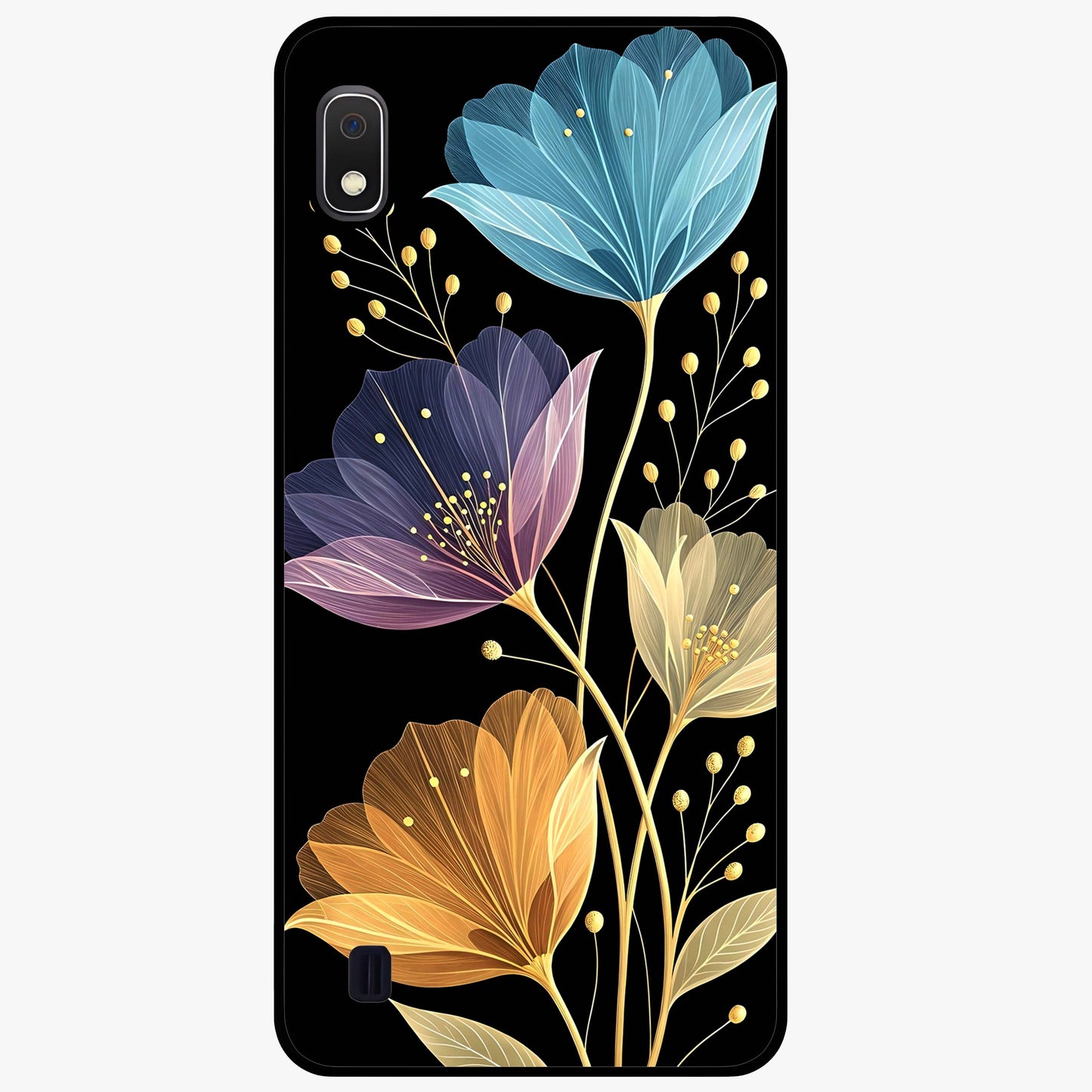 Delicate Multicolor Flowers Glass Case showing flat back view with vibrant floral artwork and glossy glass finish.