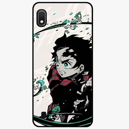 Demon Slayer Glass Case showing flat back view with bold anime inspired artwork and glossy glass finish.