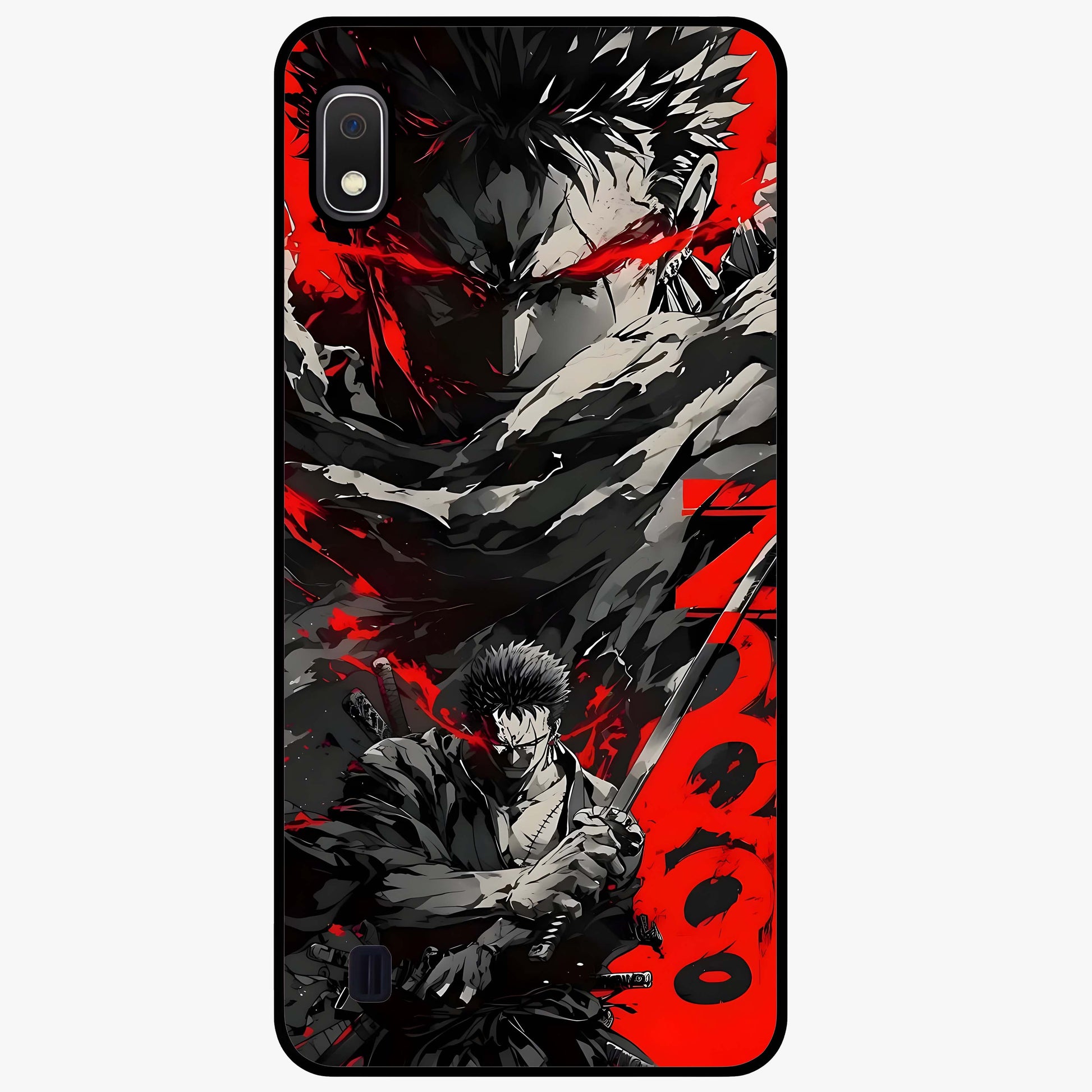 Demon Sword Resolve Glass Case showing flat back view with fierce sword warrior artwork and glossy glass finish.