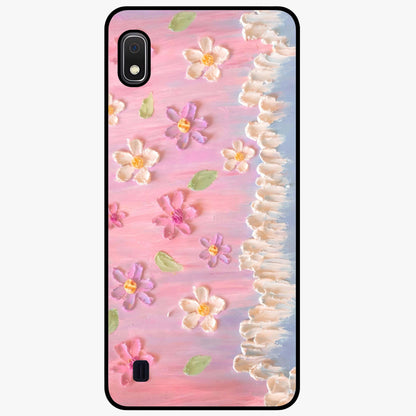 Dreamy Painted Garden Glass Case showing flat back view with artistic painted floral garden artwork and glossy glass finish.