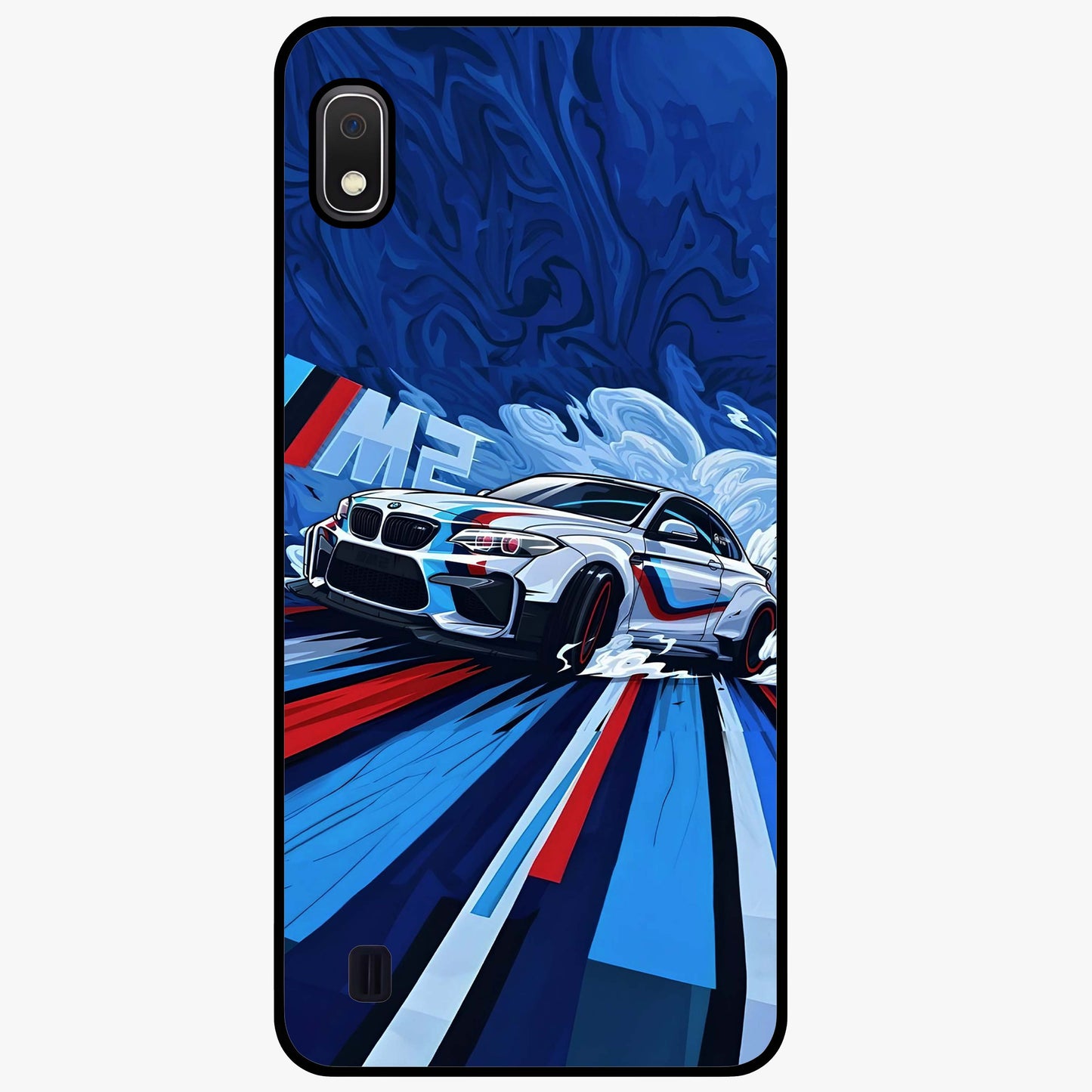 Drift Power Rush Glass Case showing flat back view with dynamic racing inspired artwork and glossy glass finish.