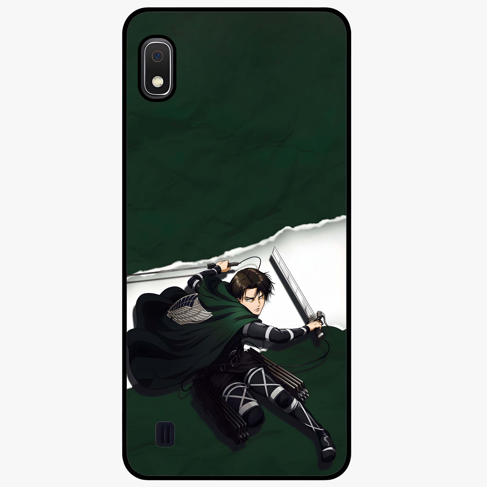 Emerald War Vanguard Glass Case showing flat back view with powerful warrior themed artwork and glossy glass finish.