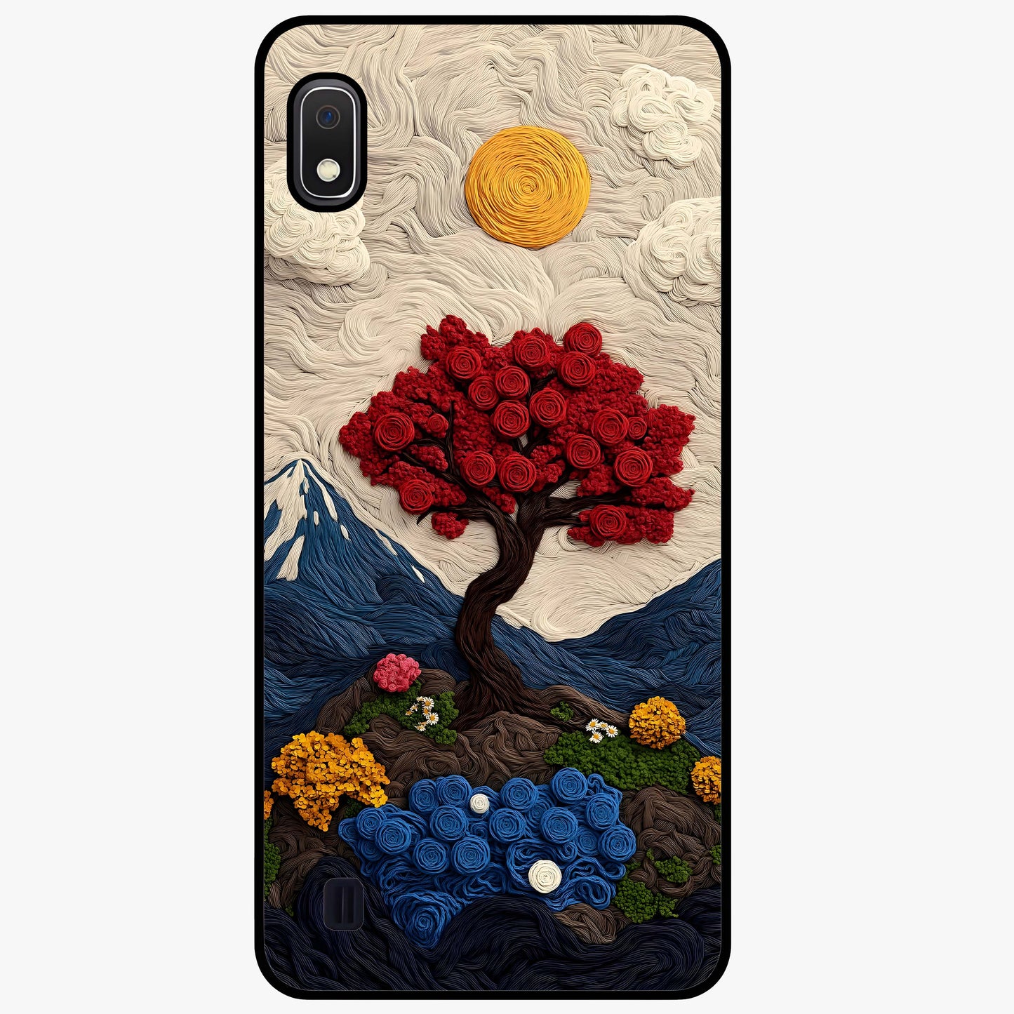 Eternal Nature Tapestry Glass Case showing flat back view with intricate nature tapestry artwork and glossy glass finish.