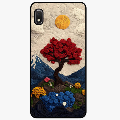 Eternal Nature Tapestry Glass Case showing flat back view with intricate nature tapestry artwork and glossy glass finish.