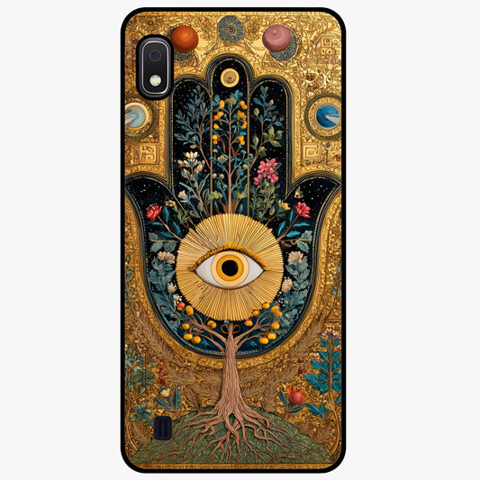 Ethereal Evil Eye Glass Case showing flat back view with mystical evil eye artwork and glossy glass finish.