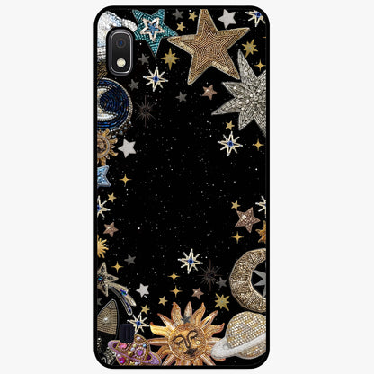 Galactic Jewel Stars Glass Case showing flat back view with sparkling star jewel artwork and glossy glass finish.