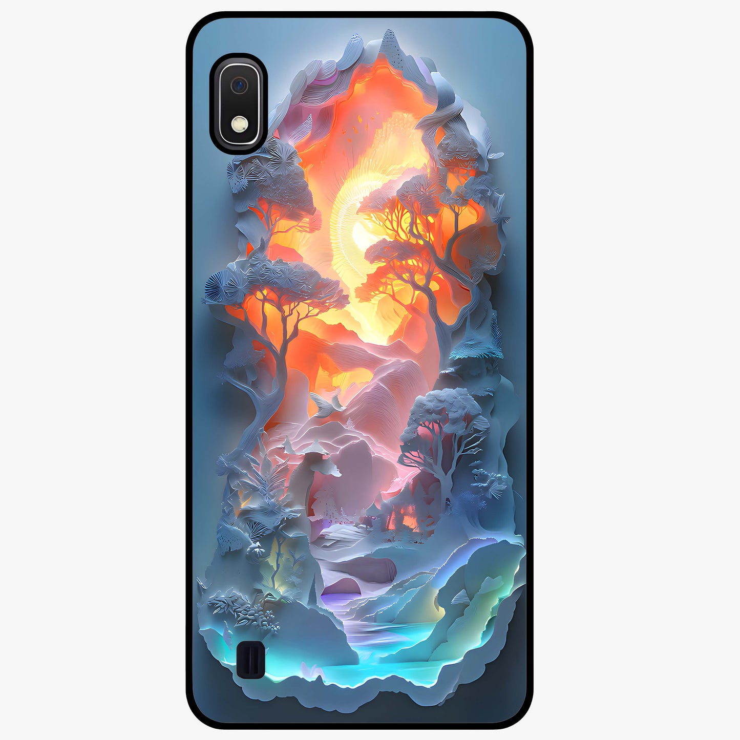 Glow Forest Portal Glass Case showing flat back view with glowing forest portal artwork and glossy glass finish.