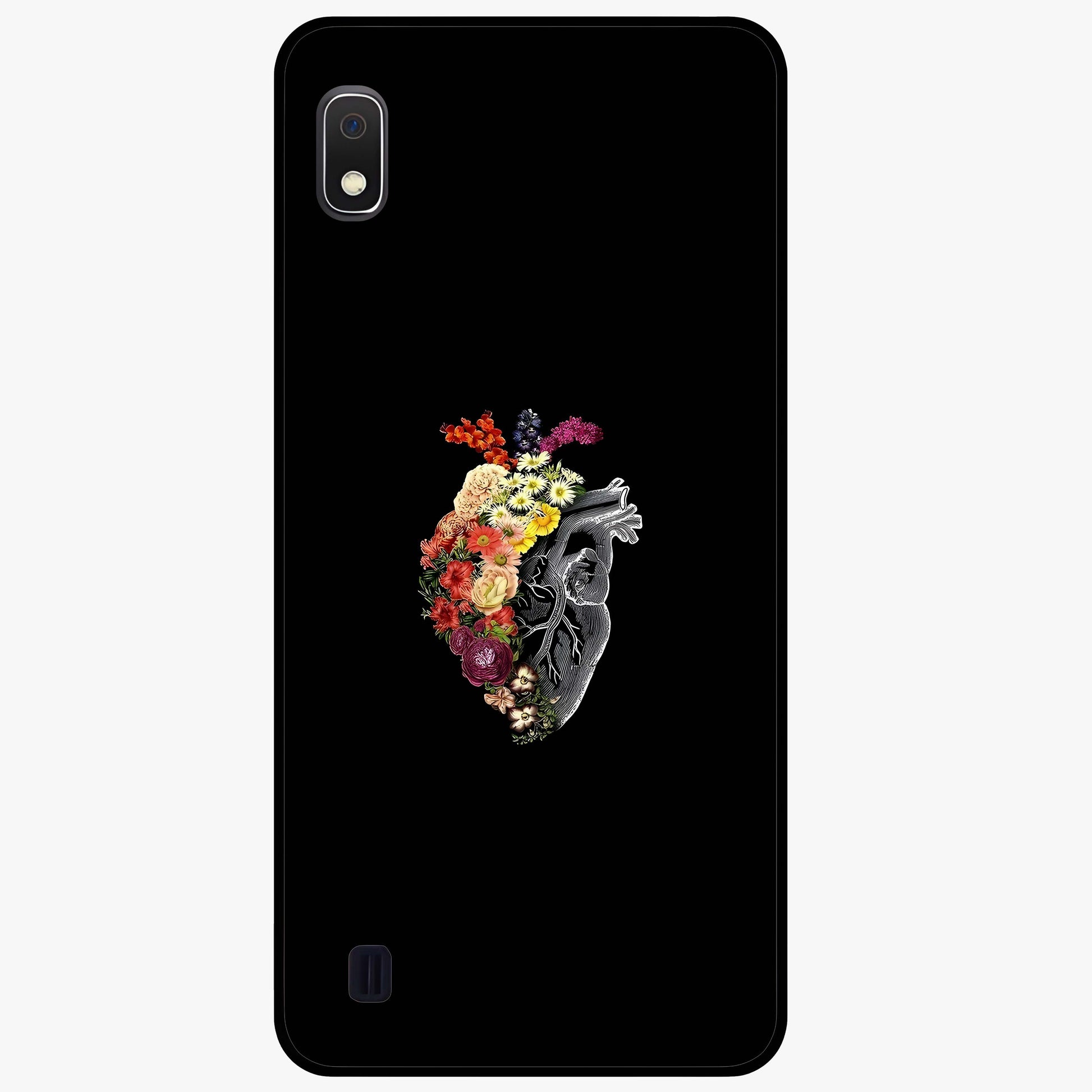 Heart With Flowers Glass Case showing flat back view with heart shaped floral artwork and glossy glass finish.