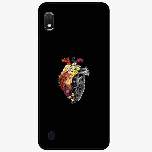 Heart With Flowers Glass Case showing flat back view with heart shaped floral artwork and glossy glass finish.