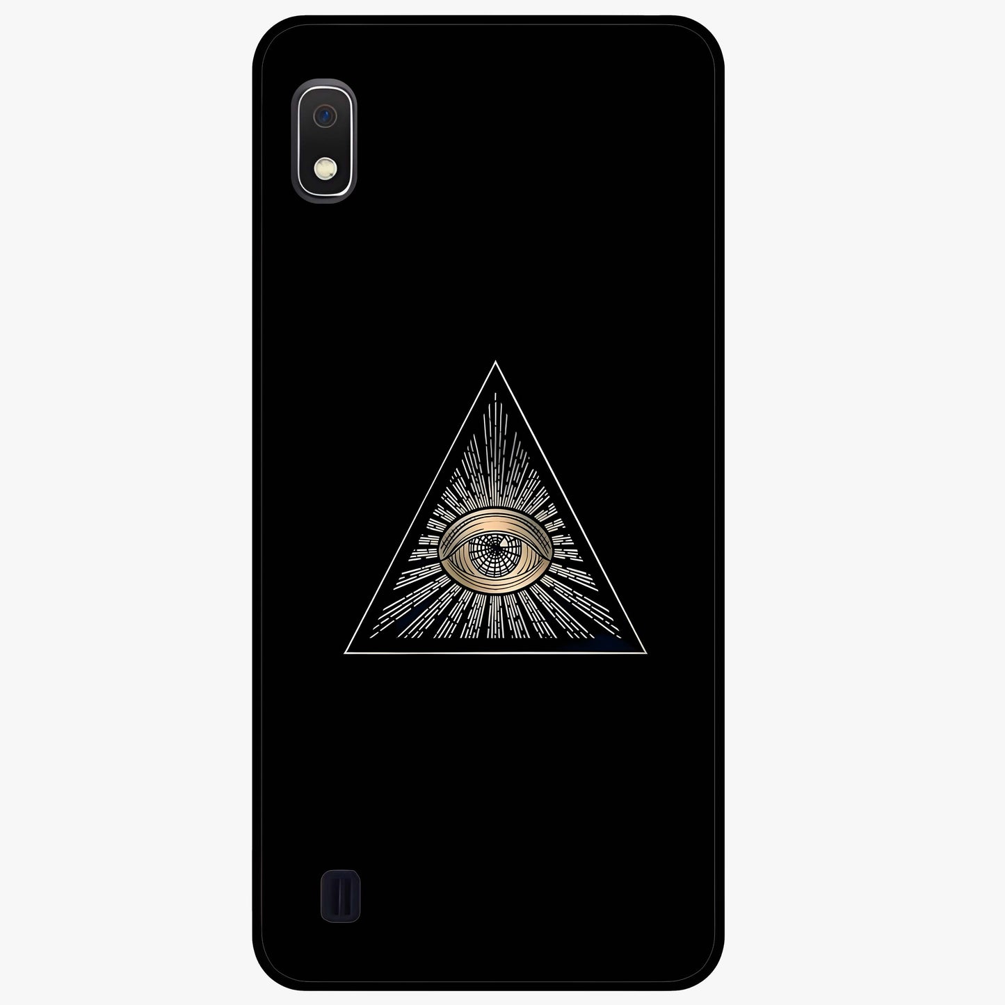 Illuminati Evil Glass Case showing flat back view with mysterious illuminati symbol artwork and glossy glass finish.