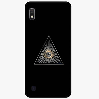 Illuminati Evil Glass Case showing flat back view with mysterious illuminati symbol artwork and glossy glass finish.