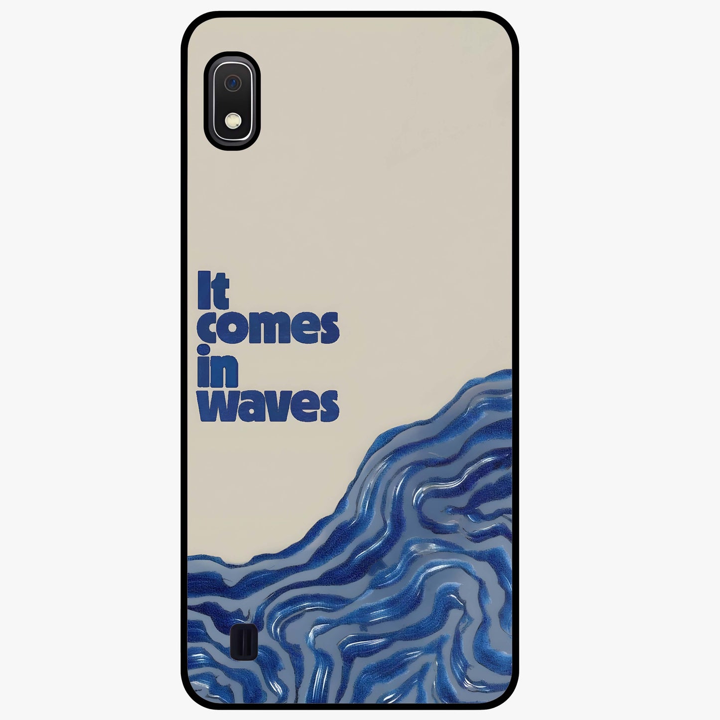 It Comes In Waves Quote Glass Case showing flat back view with inspirational wave themed quote artwork and glossy glass finish.