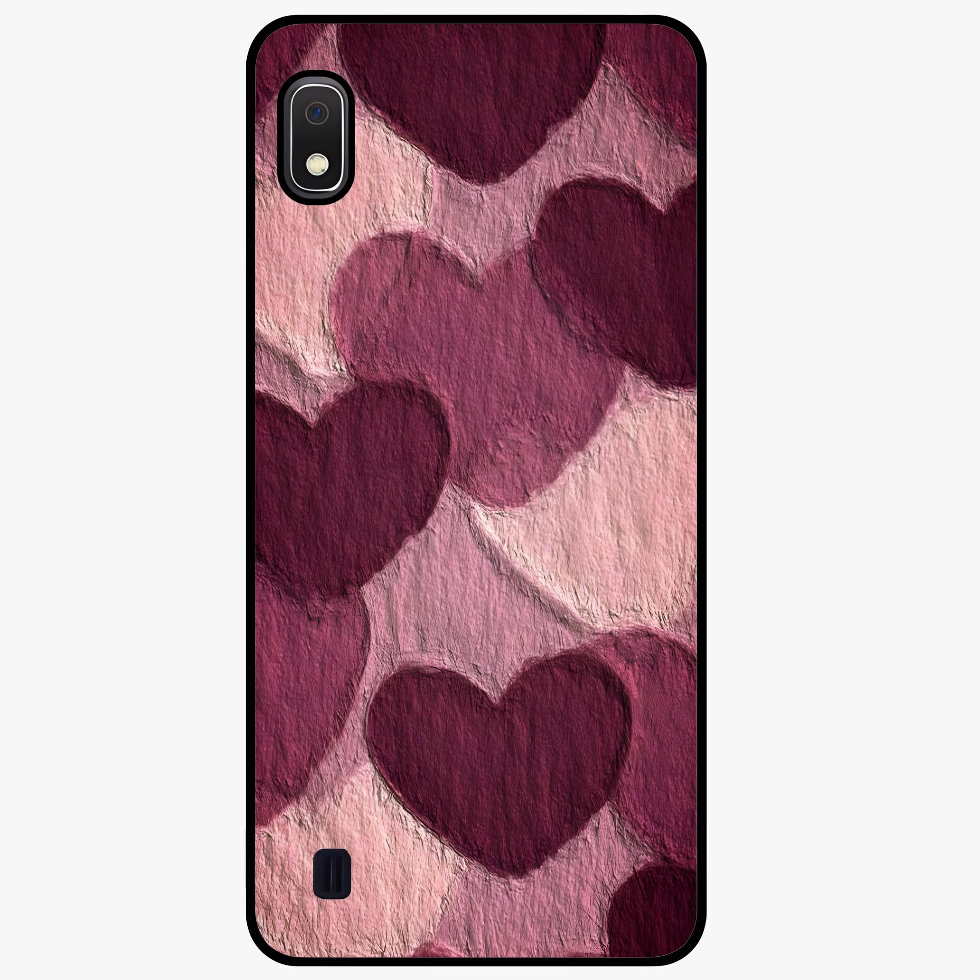Layered Paper Hearts Glass Case showing flat back view with layered paper heart artwork and glossy glass finish.