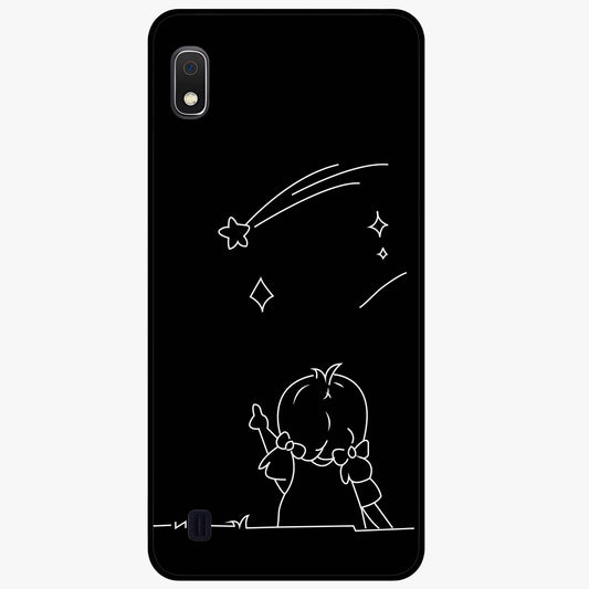 Line Art Girl With Shooting Stars Glass Case showing flat back view with minimal line art girl and shooting stars illustration and glossy glass finish.