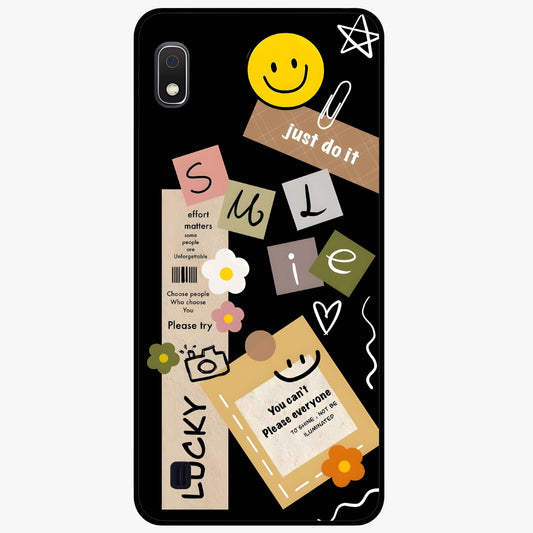 Lucky Aesthetic Collage Glass Case showing flat back view with trendy aesthetic collage artwork and glossy glass finish.