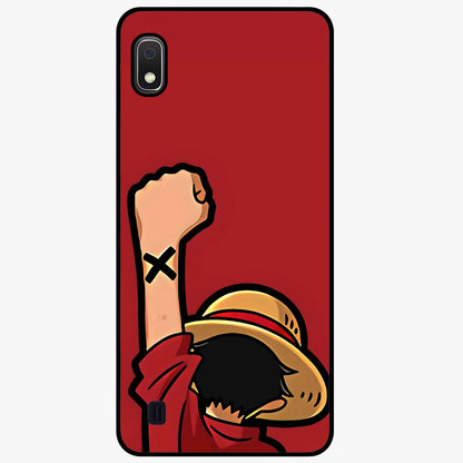 Luffy X Spirit Glass Case showing flat back view with bold anime character artwork and glossy glass finish.