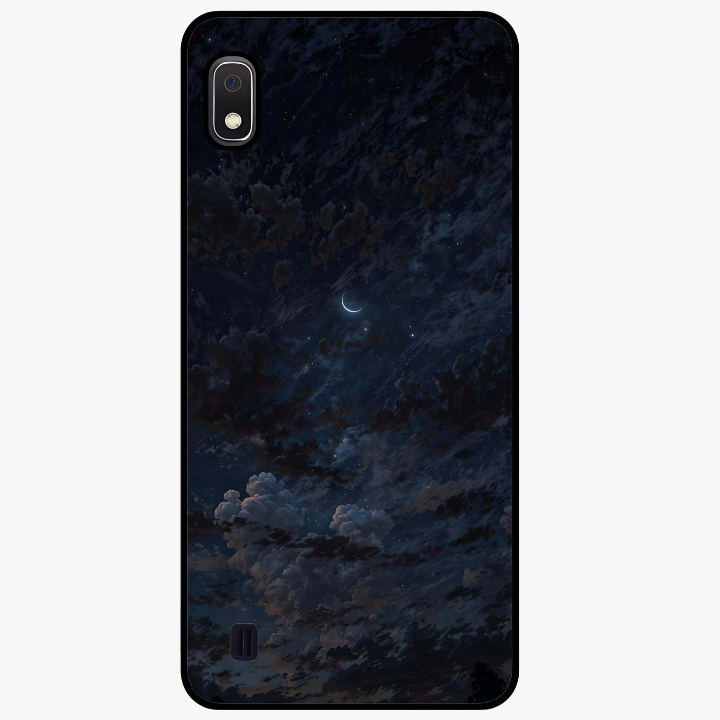 Lunar Veil Silence Glass Case showing flat back view with mystical moon veil artwork and glossy glass finish.