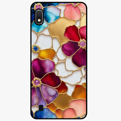 Marble Flower Pattern Glass Case showing flat back view with marble texture floral artwork and glossy glass finish.