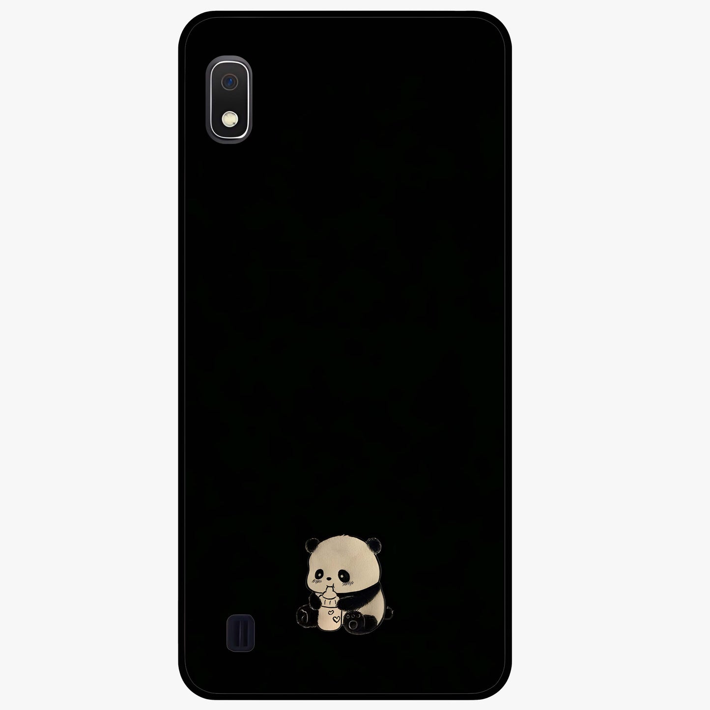 Midnight Panda Love Glass Case showing flat back view with cute panda themed artwork and glossy glass finish.