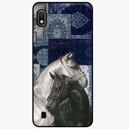 Midnight Stallion Blues Glass Case showing flat back view with majestic horse artwork and glossy glass finish.